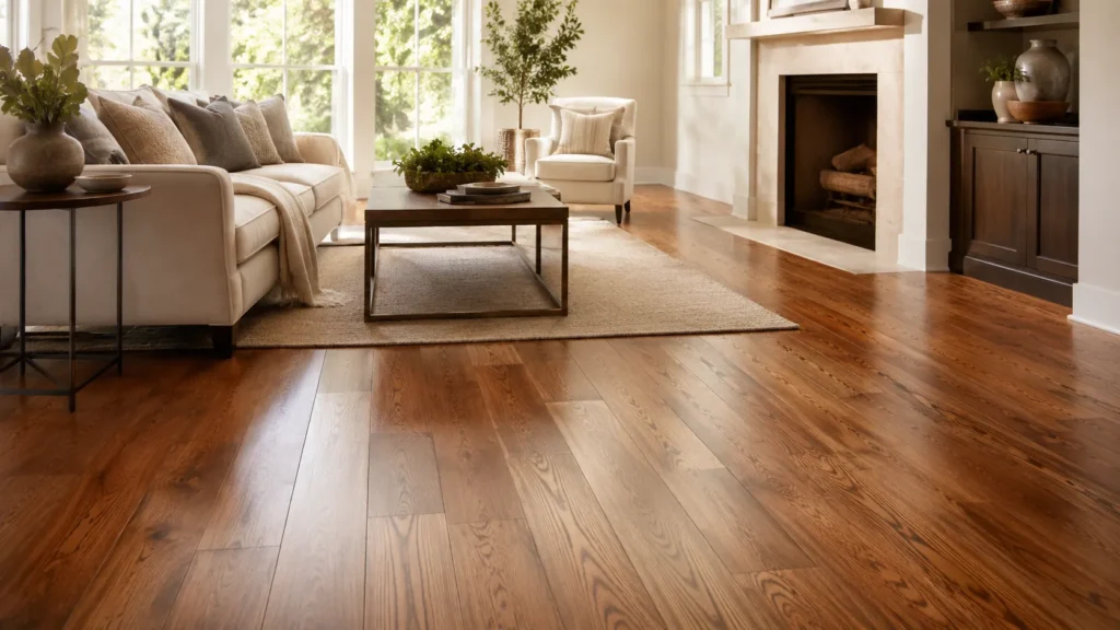 hardwood flooring in a bright modern living room