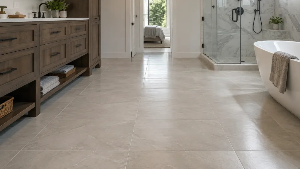 Tile flooring in a modern bathroom