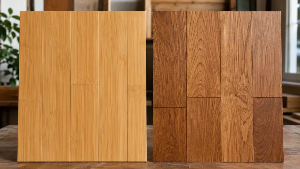 Bamboo flooring and hardwood flooring comparison showing natural plank surfaces side by side