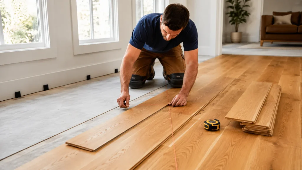 Checking moisture levels before laying oak flooring on a subfloor
