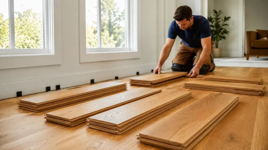 Installing wood trim and transition strip between rooms after oak flooring installation