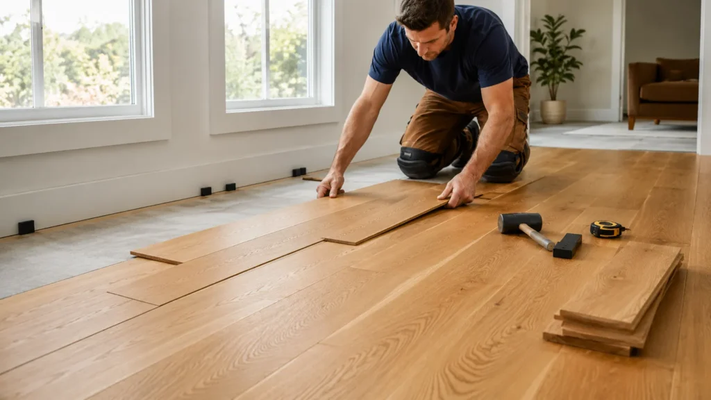Leaving expansion gaps along the wall while installing oak flooring