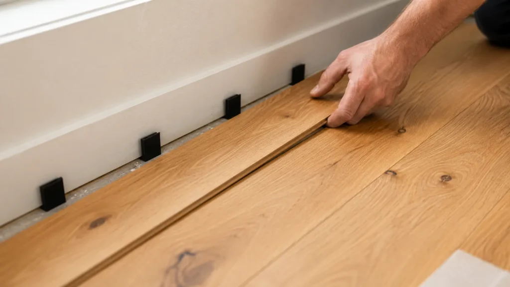 Staggering oak flooring plank joints during floor installation