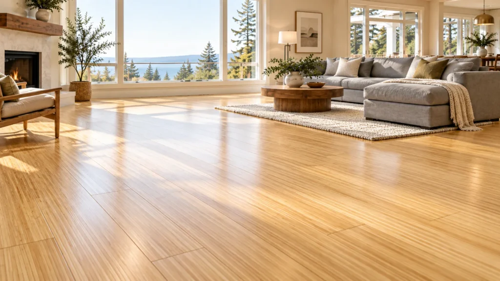Natural bamboo flooring in a modern living room