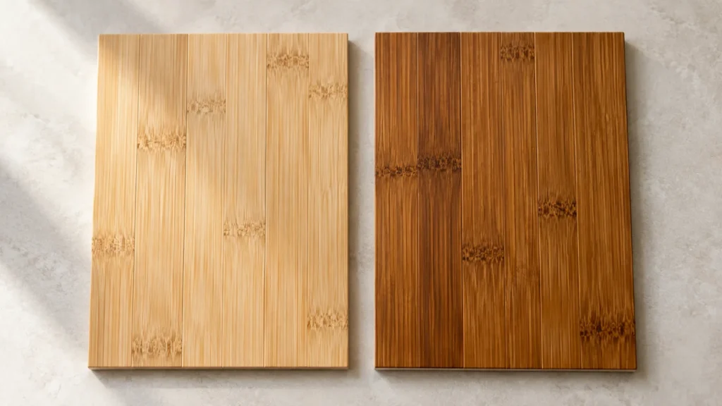 Natural blonde bamboo flooring beside carbonized brown bamboo flooring